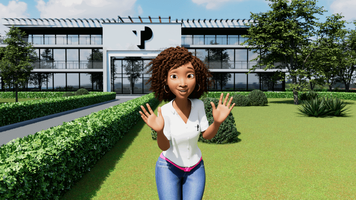 Isabella, TP digital influencer, waving and showing her new look in front of a TP building.