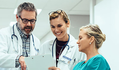 Healthcare professionals working together in a hospital.
