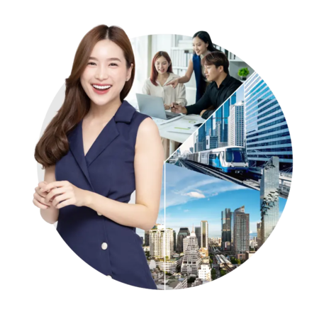 ภาพโมเสกที่แสดงให้เห็นมืออาชีพชาวไทยขณะทำงาน พร้อมทิวทัศน์ของเมืองสมัยใหม่