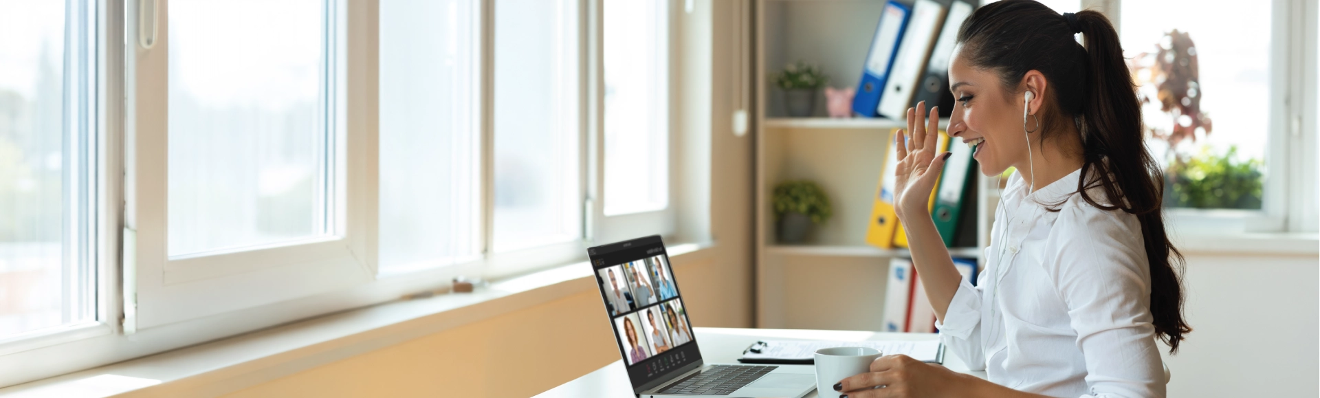 Professional participating in a video conference.