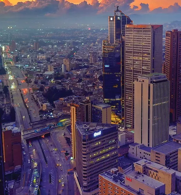 Panoramic view of Bogotá, Colombia, at sunset.