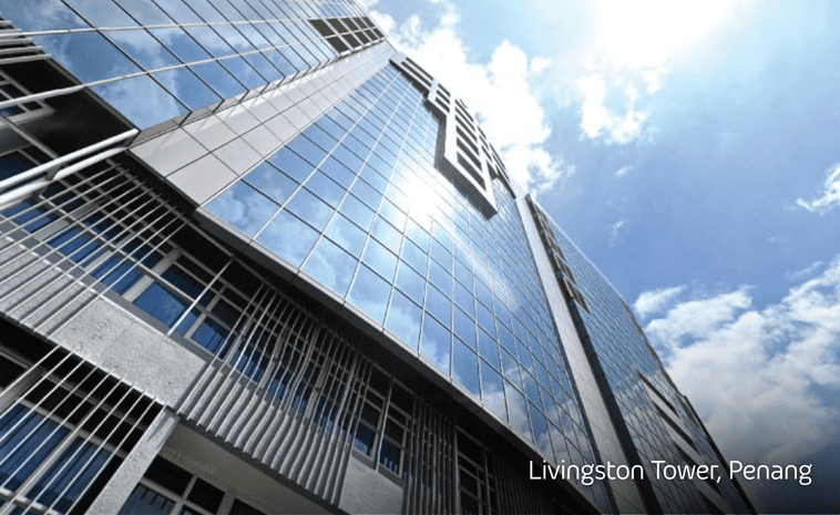 Glass facade of a modern TP office building.