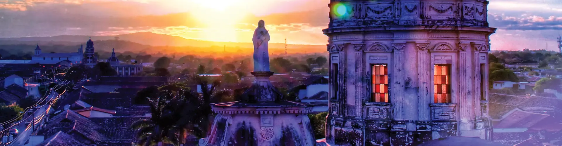 Panoramic view of León, Nicaragua, at sunset.