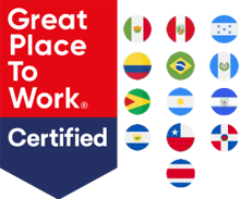 Great place to work logo with south american country flags represented.