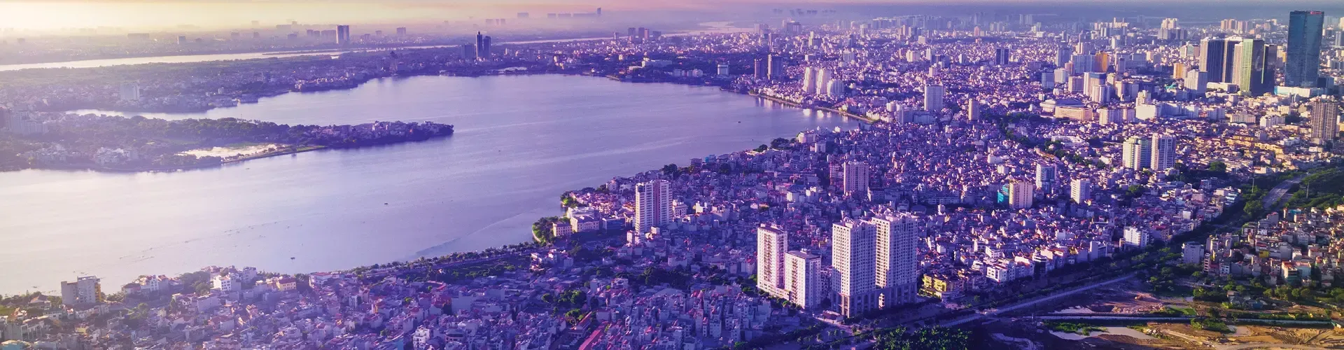Hanoi skyline overlooking West Lake 