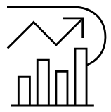 Bar chart with upward arrow icon representing business growth and performance.