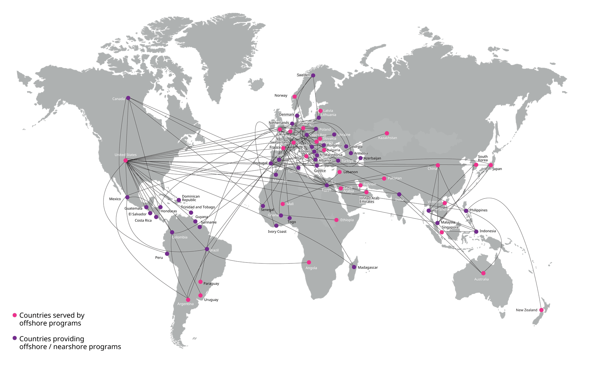 Global offshore delivery map showing TP service locations and coverage.