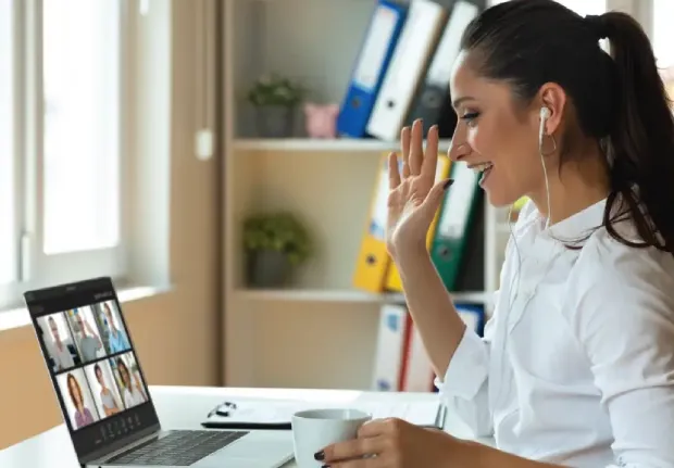 Professional participating in a video conference.