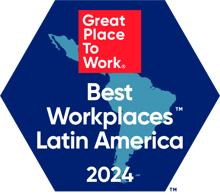 Great place to work logo with best workplaces latin america 2024, overlooking a map of south america