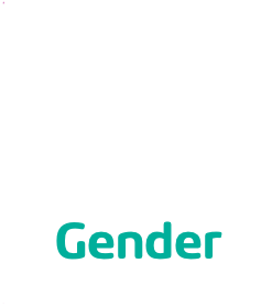 a black umbrella with a j-shaped handle rests on a white background. below it, text reads "gender" in teal letters.
