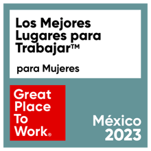 Logo de Great Place to Work – “Los Mejores Lugares para Trabajar para Mujeres, México 2023.”