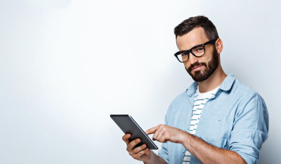 How secure is your customer data featured Img depicting a man browsing his tablet
