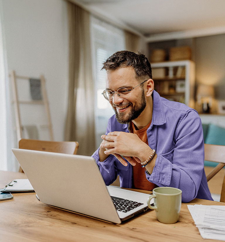 Professional working productively and comfortably from home.