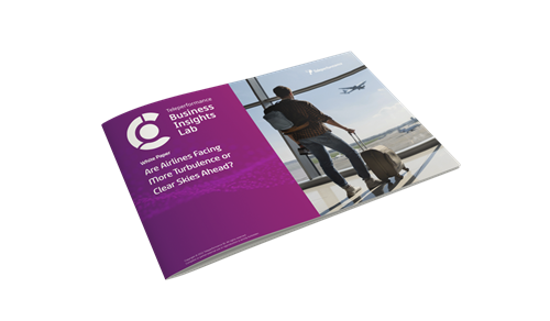 White paper mockup depicting a man at an airport watching planes take off.