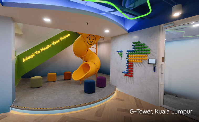 TP employee recreation area with an indoor slide.