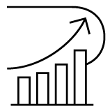 Icon of an upward arrow above a bar graph indicating growth or progress.
