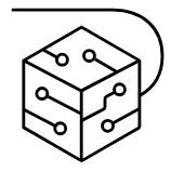 Abstract circuit box icon representing technology infrastructure.