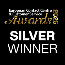 European Contact Centre & Customer Service Awards 2025 silver award badge.