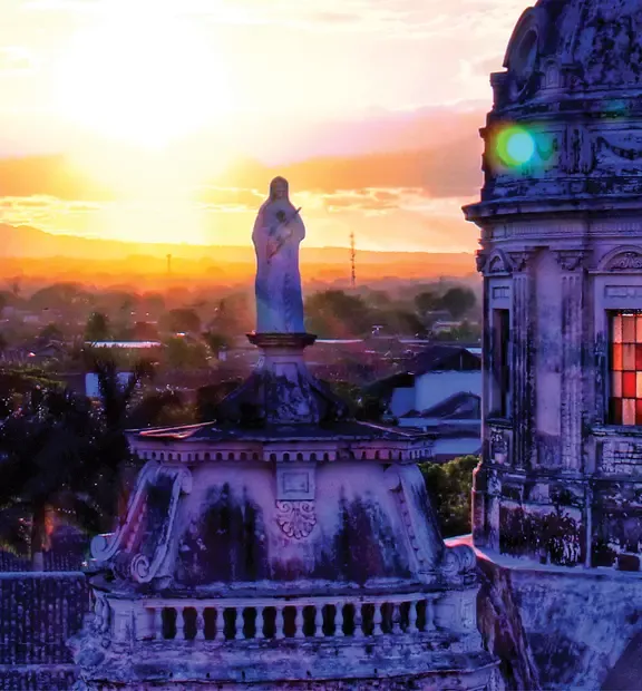 Panoramic view of León, Nicaragua, at sunset.