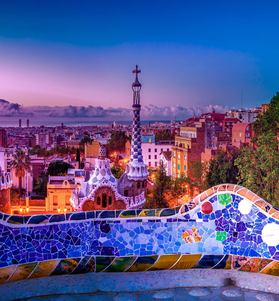 Barcelona cityscape viewed from Park Güell in Spain.