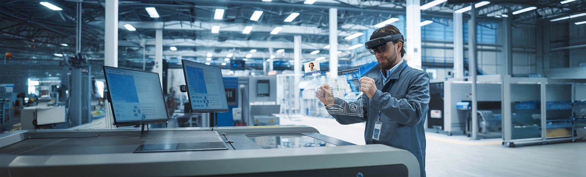 Engineer using TP Reach operate machinery in a high-tech manufacturing facility.