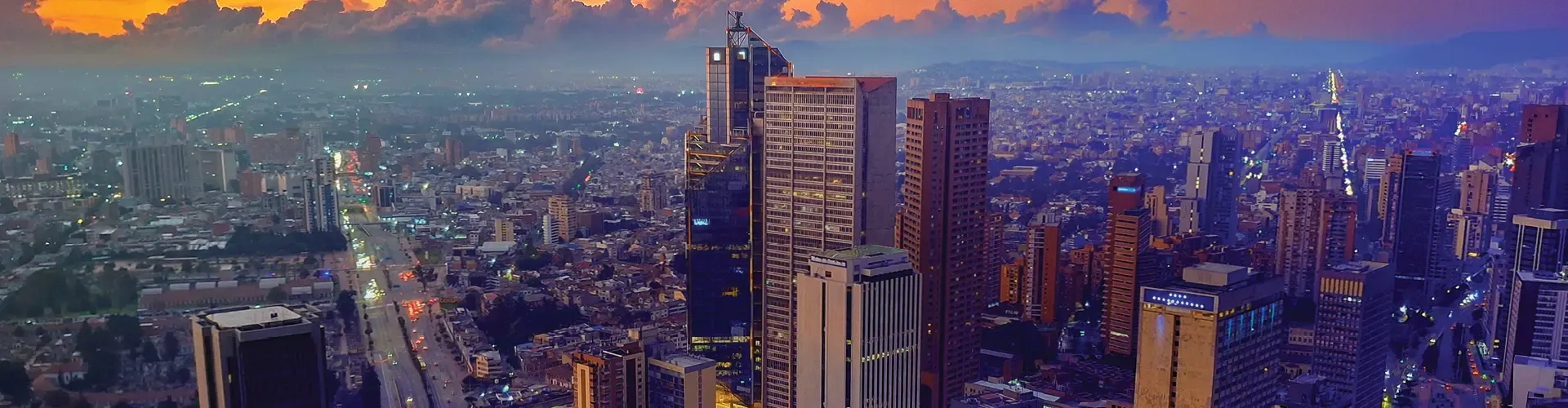 Panoramic view of Bogotá, Colombia, at sunset.